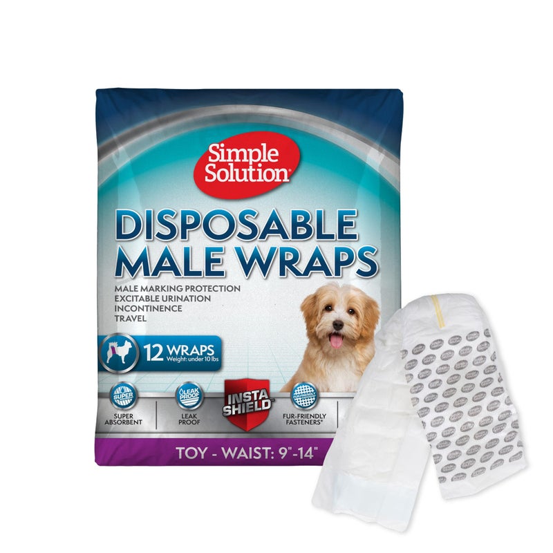 Simple Solution Disposable Male Wraps, Absorbent Leak Proof Belly Bands for Dogs, Incontinence Aid, Puppy Training, Marking Control, and Travel Protection, Toy Dogs, 9â€“14 Inch Waist, 30 Count - Image 1